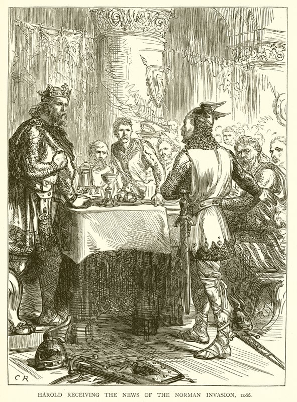 Harold modtager nyheden om den normanniske invasion, 1066 af English School