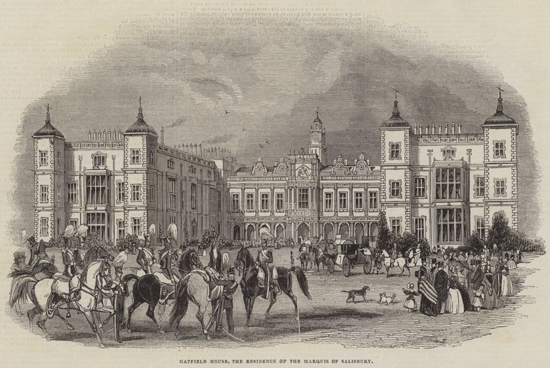 Hatfield House, boligen for markisen af Salisbury (gravering) af English School