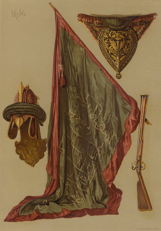 Tippoo-sultanens hjelm og fane (chromolitho) af English School