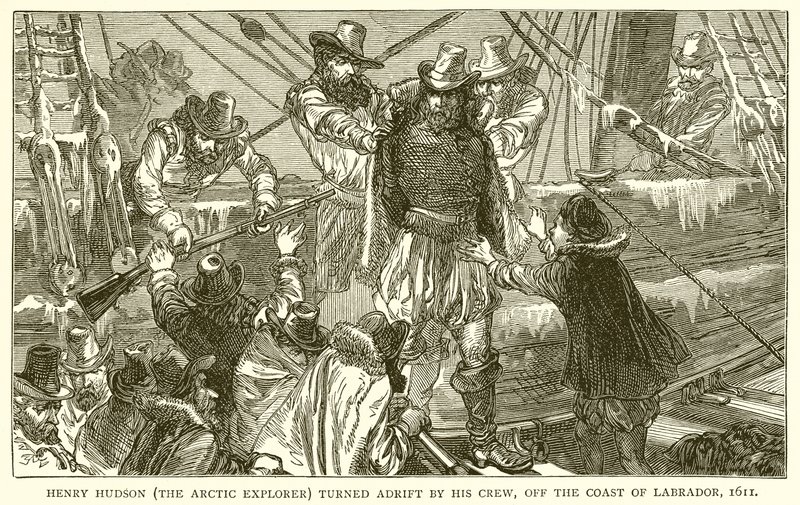 Henry Hudson (den arktiske opdagelsesrejsende) forvandlet af sit mandskab ud for Labradors kyst, 1611 af English School