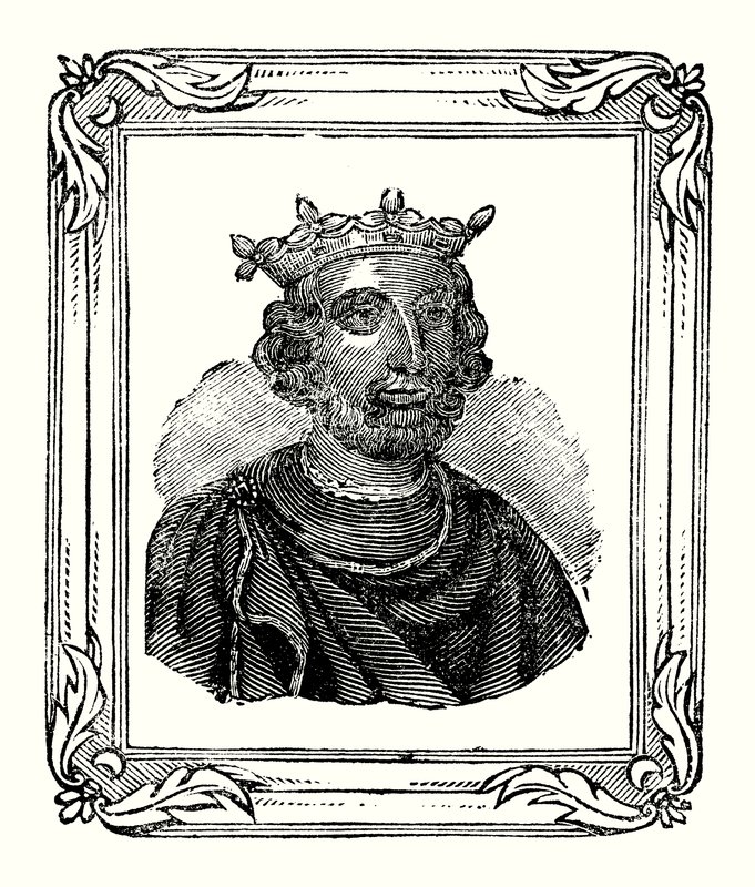 Henrik III blev født i 1208, kronet i 1216 og døde i 1272 (gravering) af English School