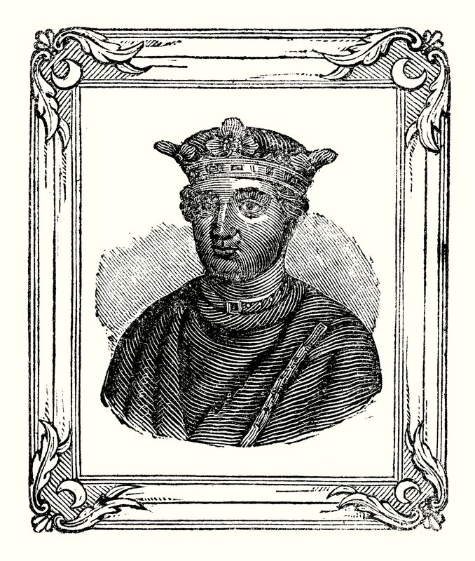 Henrik II blev født i 1131, kronet i 1154 og døde i 1189 (gravering) af English School