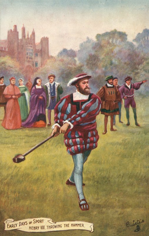 Henrik VIII kaster hammeren (farvelitografi) af English School