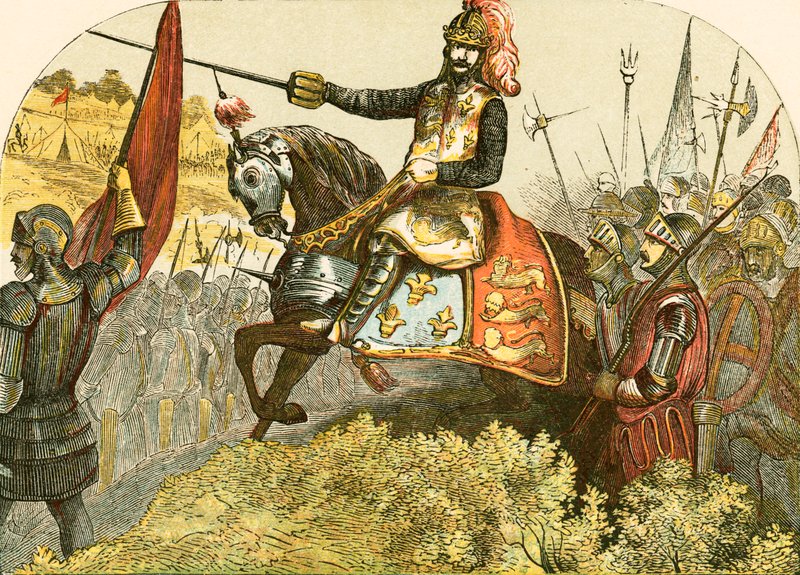 Henry V i slaget ved Agincourt af English School