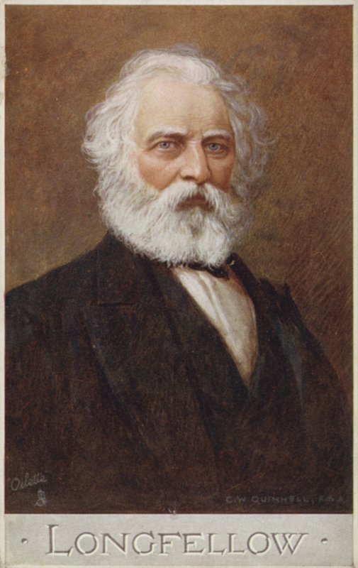 Henry Wadsworth Longfellow (1807-1882), amerikansk digter (farvelitografi) af English School
