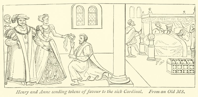 Henry and Anne sending tokens of favour to the sick Cardinal  af English School