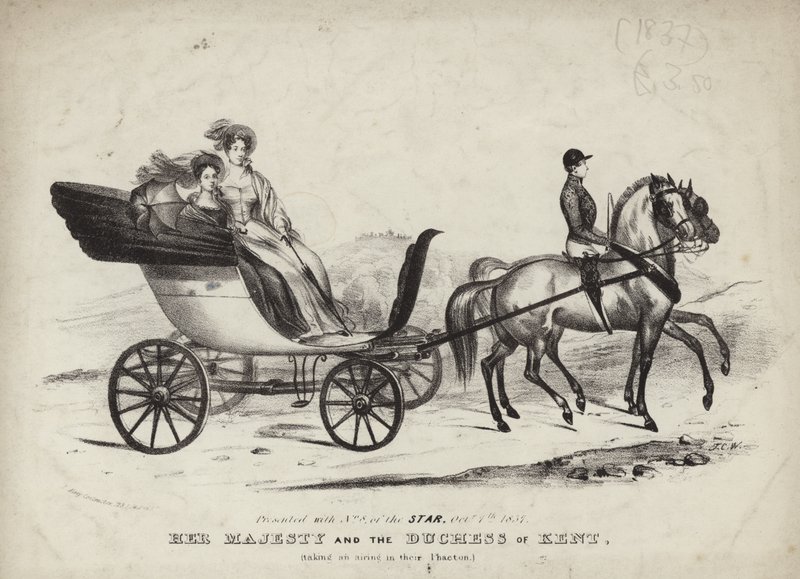 Hendes Majestæt og hertuginden af Kent tager en luftning i deres Phaeton af English School