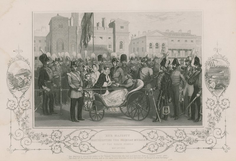 Hendes Majestæt uddelte Krim-medaljerne ved Hestevagten den 18. maj 1856 af English School