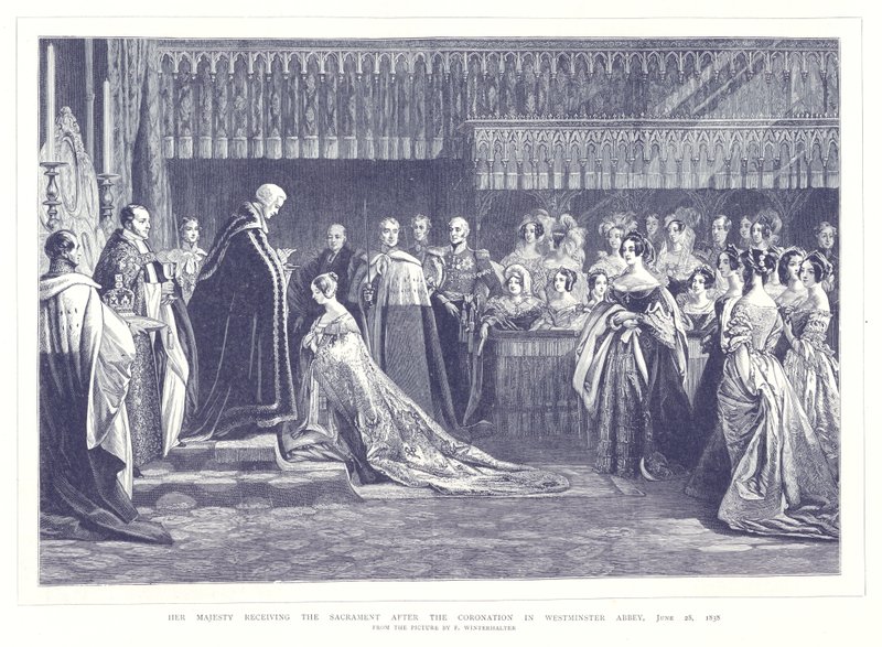 Hendes Majestæt modtog nadveren efter kroningen i Westminster Abbey, 28. juni 1838 af English School