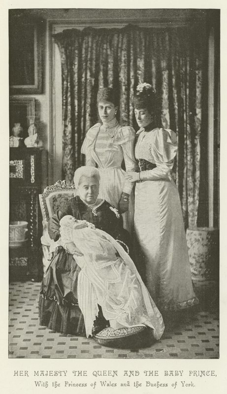 Hendes Majestæt Dronningen og Babyprinsen, med Prinsessen af Wales og Hertuginden af York af English School