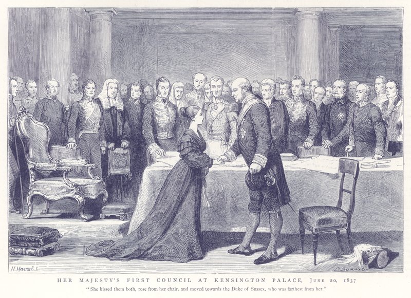 Hendes Majestæts første råd i Kensington Palace, 20. juni 1837 af English School