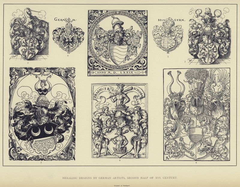 Heraldiske motiver af tyske kunstnere, anden halvdel af det 16. århundrede (litografi) af English School