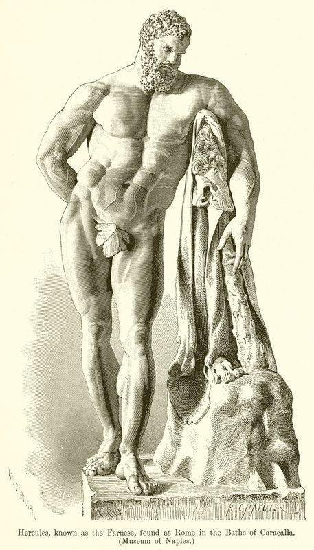 Hercules, kendt som Farnese, fundet i Rom i Caracalla-badene. (Neples Museum) af English School