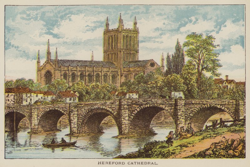 Hereford Cathedral (farvet gravering) af English School