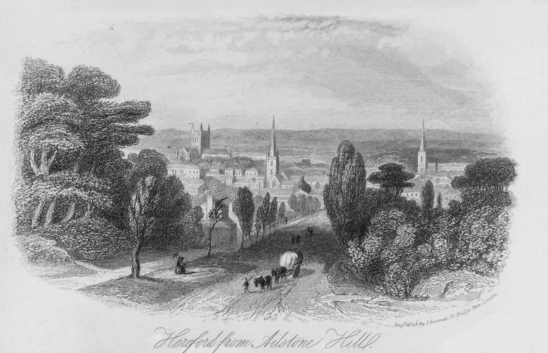 Hereford fra Ailstone Hill (gravering) af English School