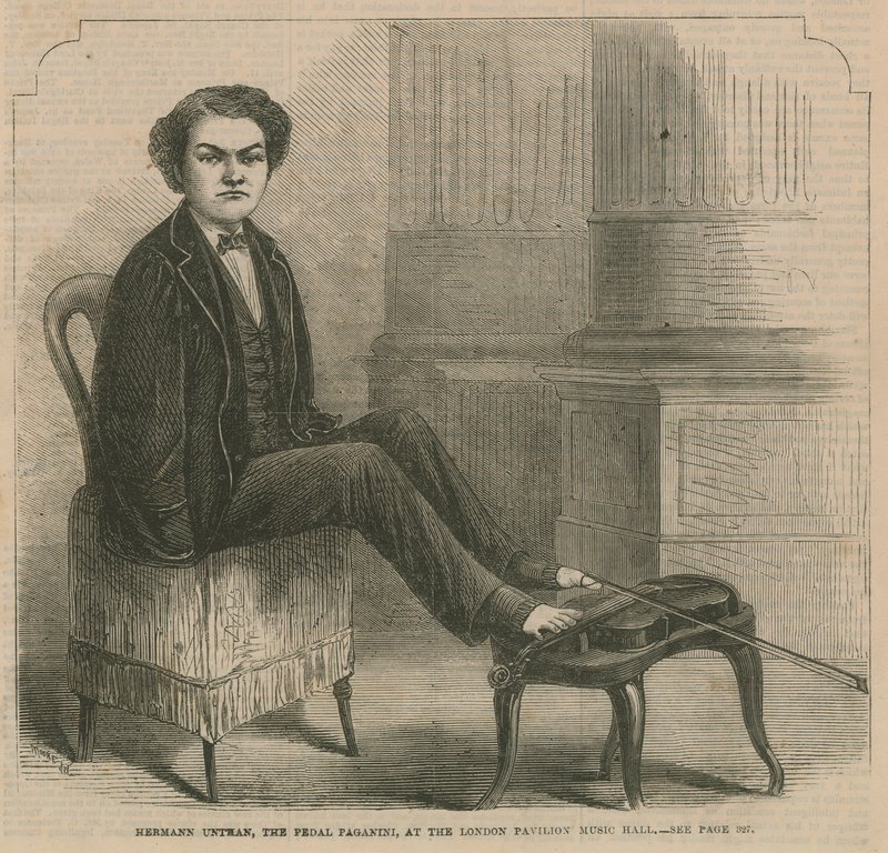 Hermann Untman, pedalen Paganini, i London Pavilion Music Hall af English School