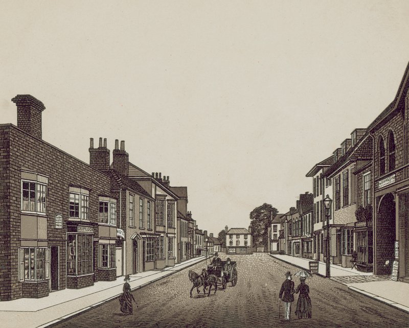 High Street, Petersfield fra banken (litho) af English School
