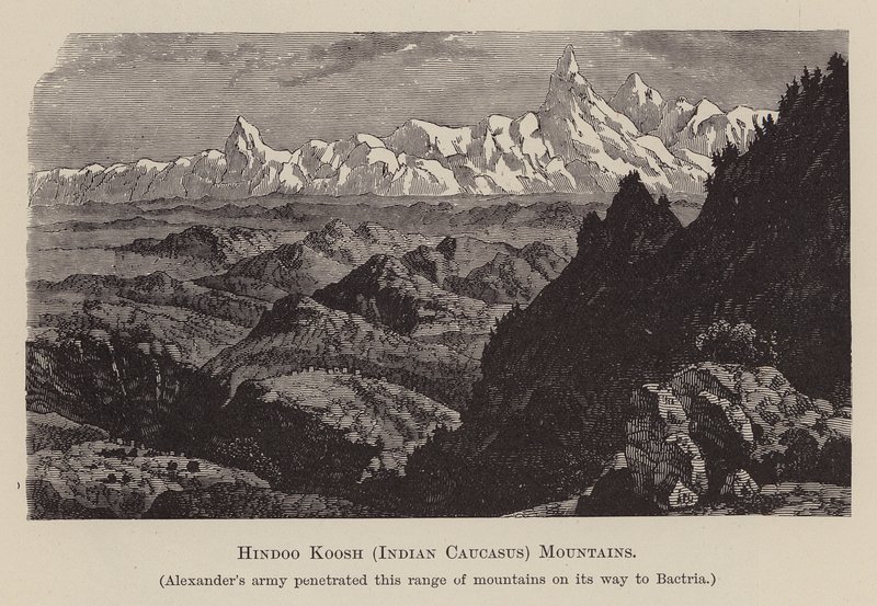 Hindoo Koosh, Indiske Kaukasus, Bjerge (gravering) af English School