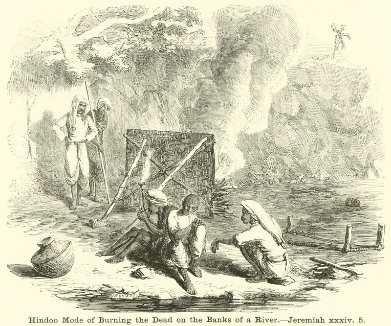 Hindoo-metode til at brænde de døde på bredden af en flod, Jeremiah, xxxiv, 5 af English School