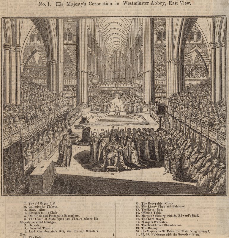 Hans Majestæts kroning i Westminster Abbey, East View af English School