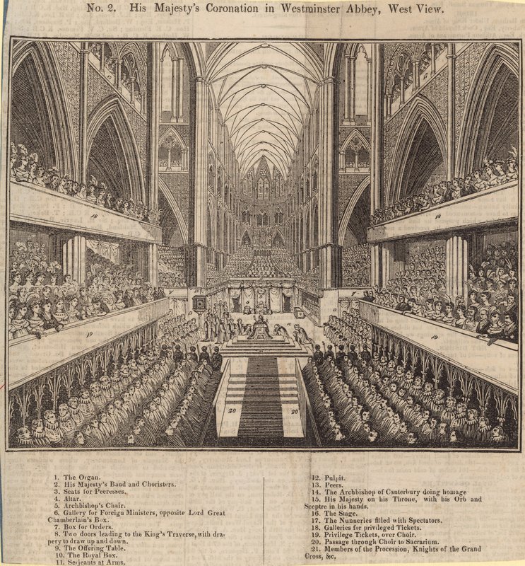 Hans Majestæts kroning i Westminster Abbey, West View af English School
