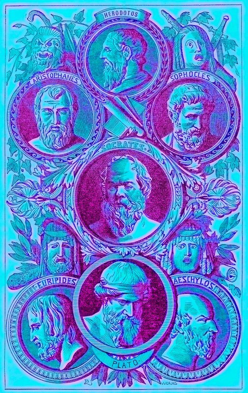 Historikere, filosoffer og dramatikere fra det antikke Grækenland, illustration fra The Illustrated History of the World, udgivet ca. 1880 (digitalt forbedret billede) af English School
