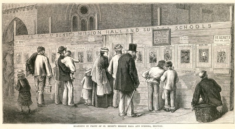Hamstring foran St Benets Mission Hall and Schools, Stepney af English School