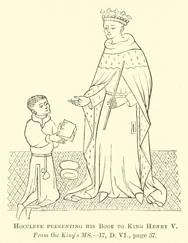 Hoccleve presenting his Book to King Henry V  af English School