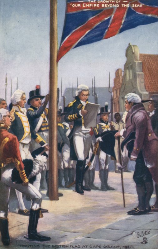 Hejser det britiske flag ved Kapkolonien, 1796 af English School