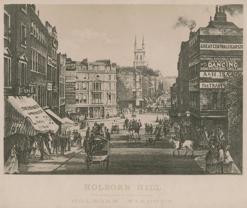 Holborn Hill, som den ser ud før opførelsen af Holborn-viadukten af English School