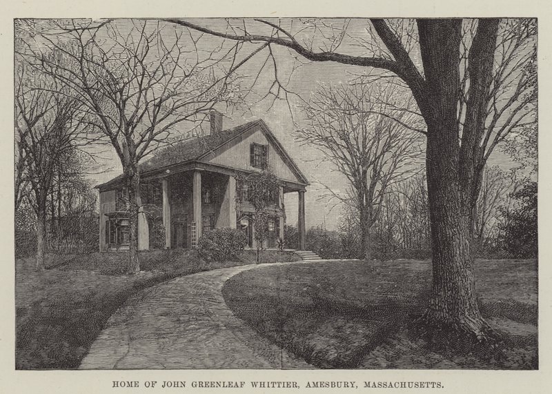 Hjem for John Greenleaf Whittier, Amesbury, Massachusetts (gravering) af English School