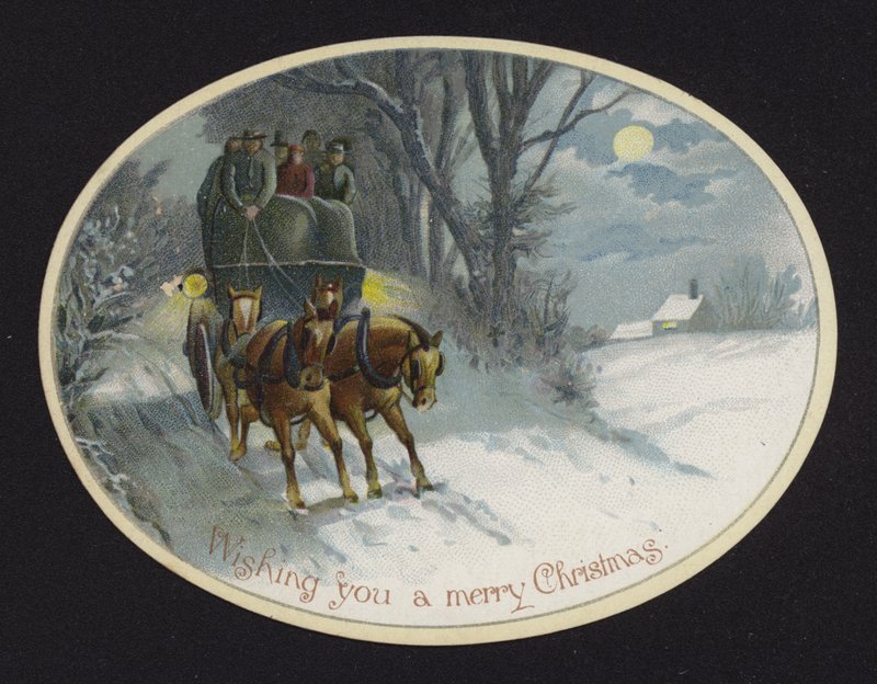 Hestevogn, der kører gennem sneen (chromolitho) af English School