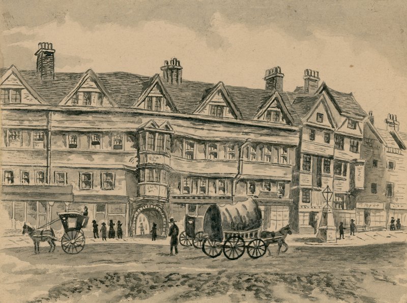 Hestetrukket transport passerer foran Staple Inn (wc på papir) af English School