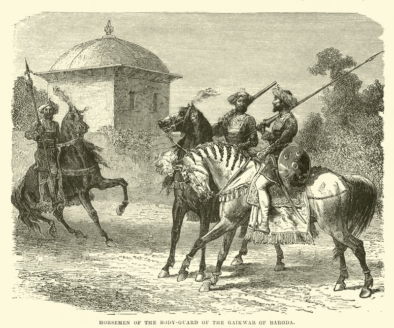 Horsemen of the body-guard of the Gaikwar of Baroda  af English School