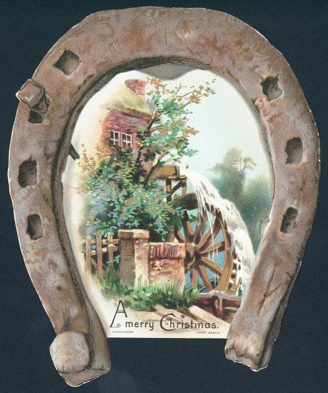 Horseshoe and Watermill billede, julekort af English School