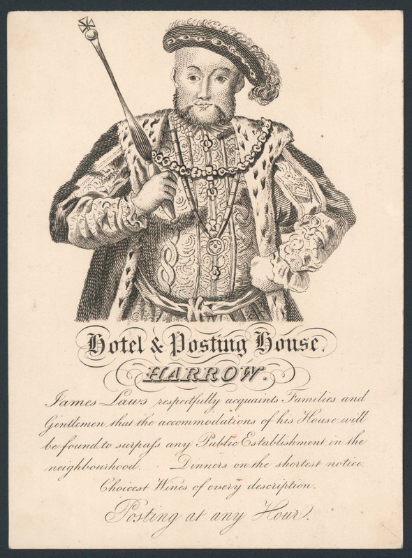 Hotel og Posthus, Harrow, handelskort af English School