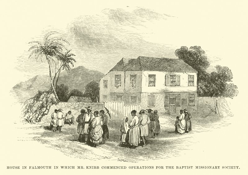Hus i Falmouth, hvor hr. Knibb påbegyndte operationer for Baptist Missionary Society af English School