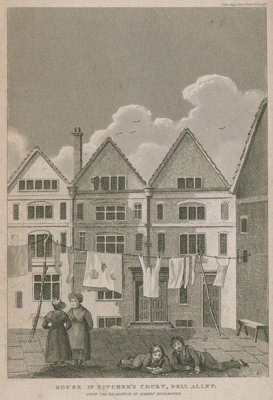 Hus i Pitchers Court, Bell Alley, engang Robert Bloomfields bolig af English School