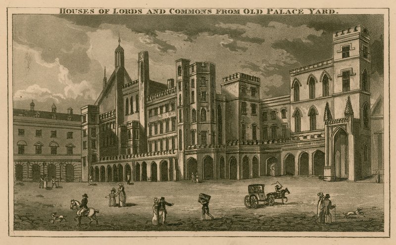 Houses of Lords and Commons fra Old Palace Yard af English School
