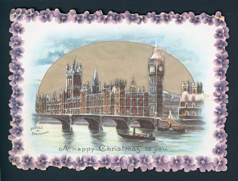 Houses of Parliament om vinteren, julekort af English School