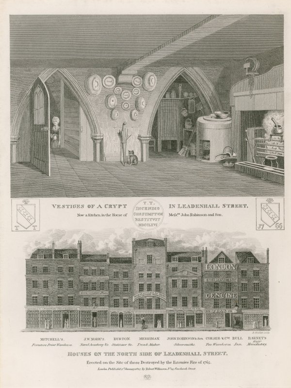 Huse på nordsiden af Leadenhall Street, opført på stedet for dem, der blev ødelagt af den omfattende brand i 1765 af English School