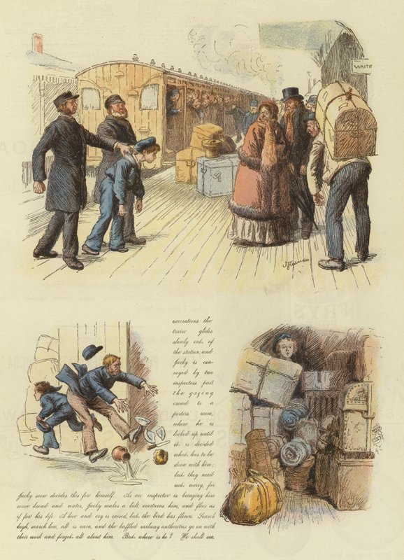 Hvordan Jacky Marlinspike vendte hjem i tide til julebudding (farve litho) af English School