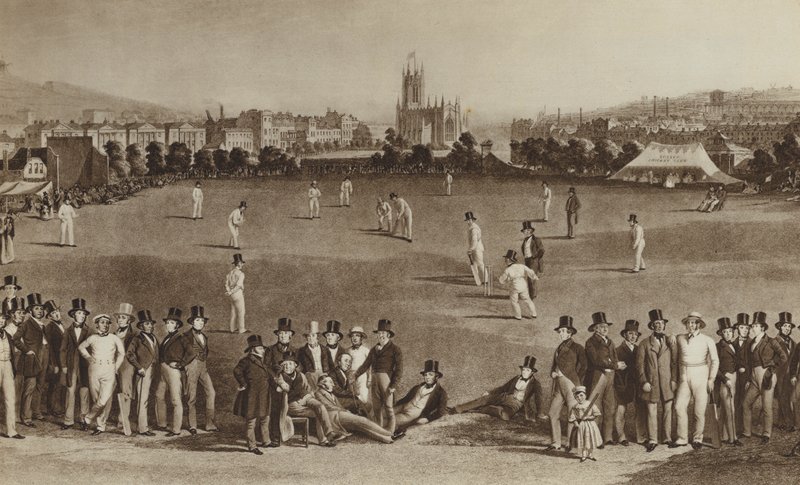 Hvordan de spillede cricket, da dronning Victoria var ung (litho) af English School