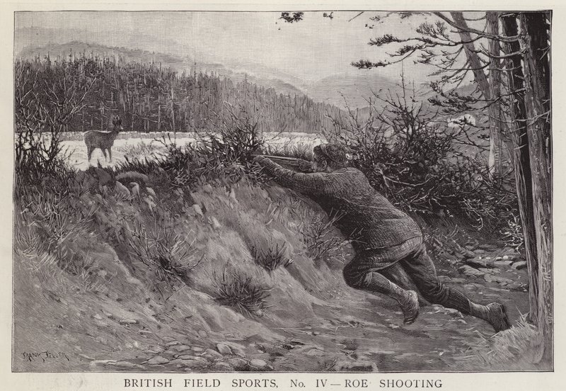 Jæger skyder et rådyr (litho) af English School