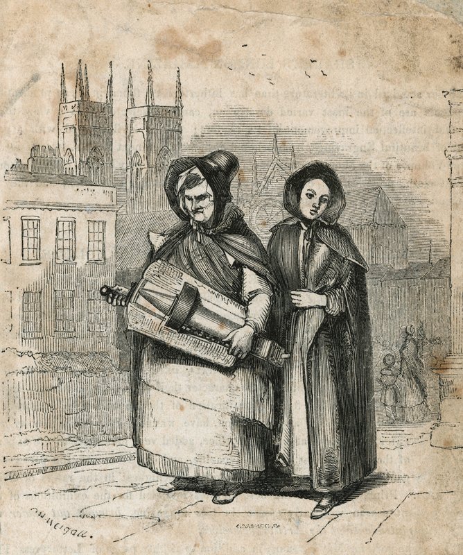 Hurtig gurdy båret af mor og datter af English School