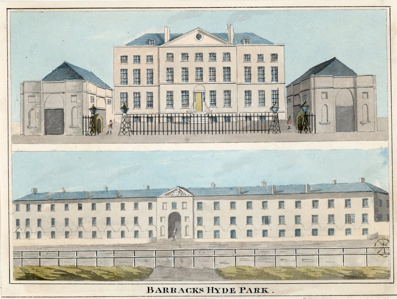 Hyde Park Barracks, London (wc på papir) af English School