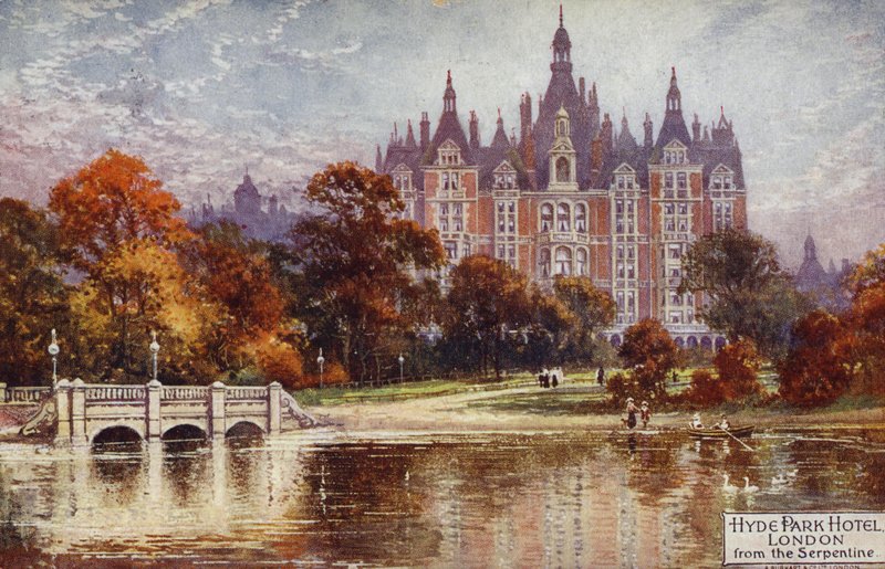 Hyde Park Hotel, London, fra Serpentine af English School