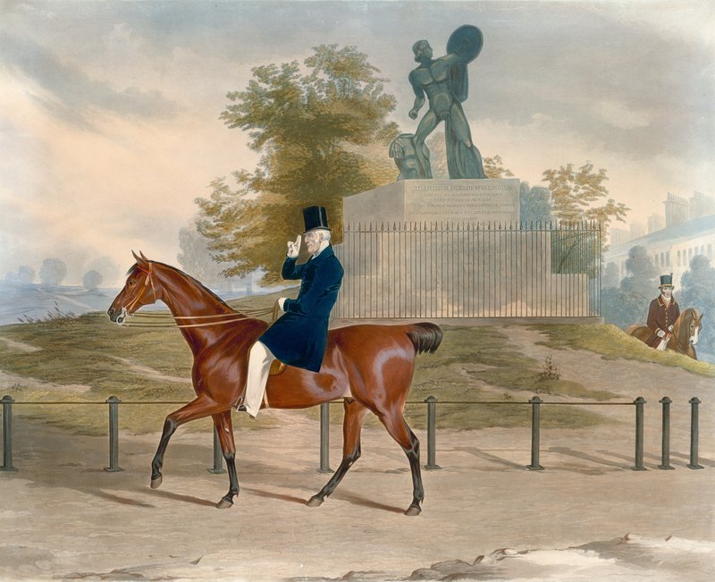 Hyde Park, London, med statuen af Achilleus dedikeret til hertugen af Wellington af English School