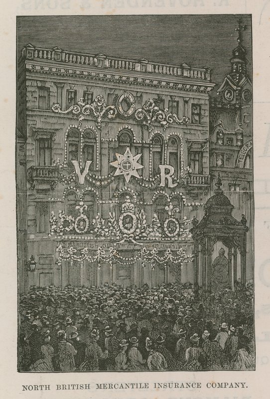 Illuminations pryder kontorerne for det nordbritiske Mercantile Insurance Company af English School