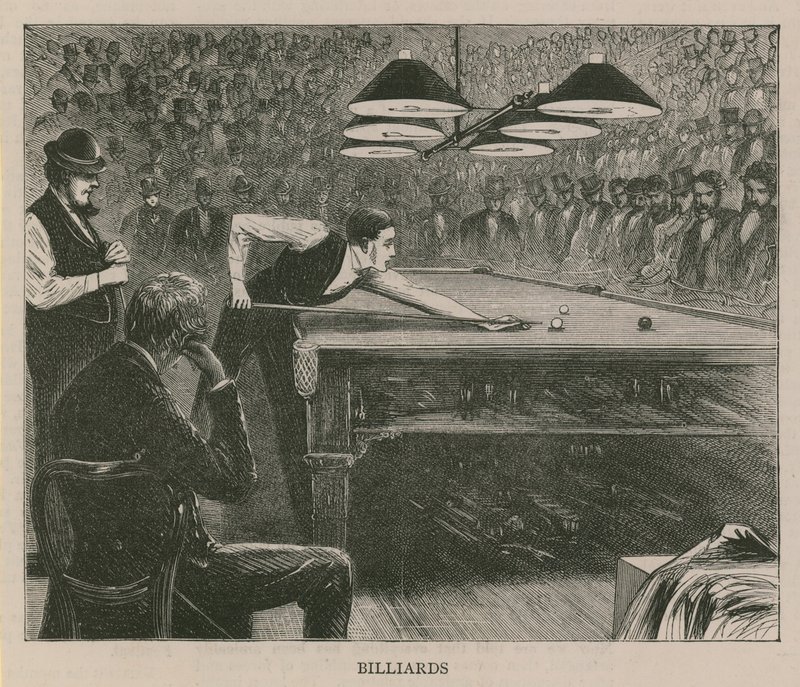 Illustration, der viser mænd, der spiller billard af English School